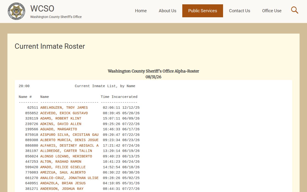 Washington County Purgatory Correctional Facility current inmate roster